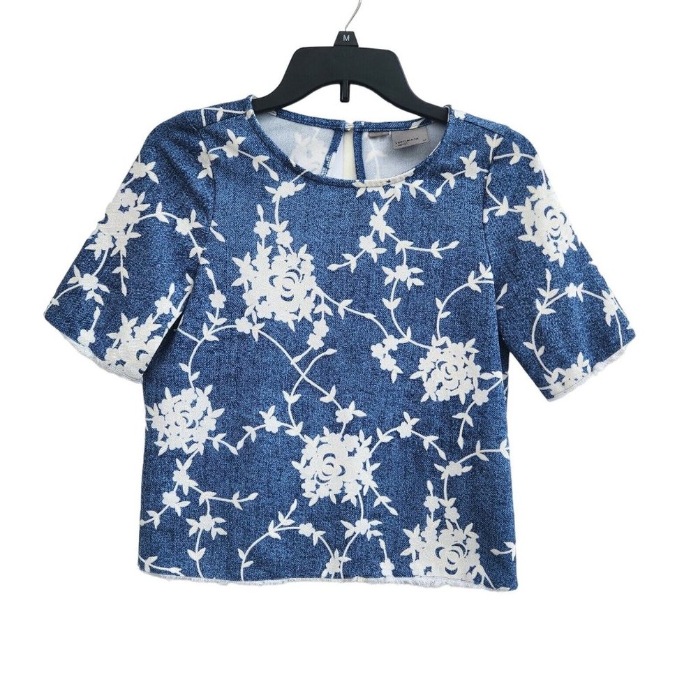 Size S Women's Blue Floral Top Short Sleeve Crew Neck Vero Moda